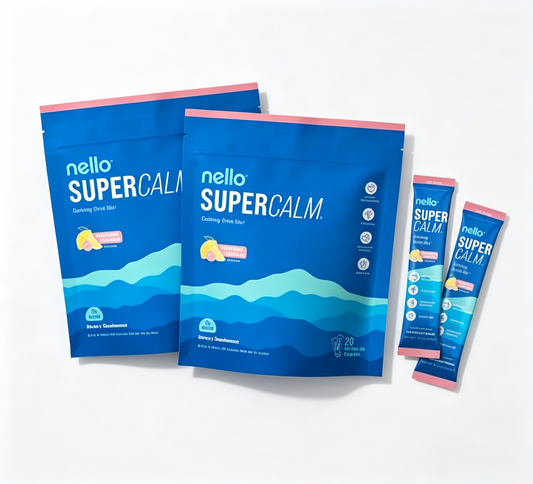 Nello Supercalm Powdered Drink Mix, Cortisol Reducer and Sleep Aid Supplement, L Theanine, Ksm-66 Ashwagandha, Magnesium Glycinate, Vitamin D 3, No Sugar, Non GMO, On The Go, 20 Ct, Raspberry Lemonade(Pack of 2)